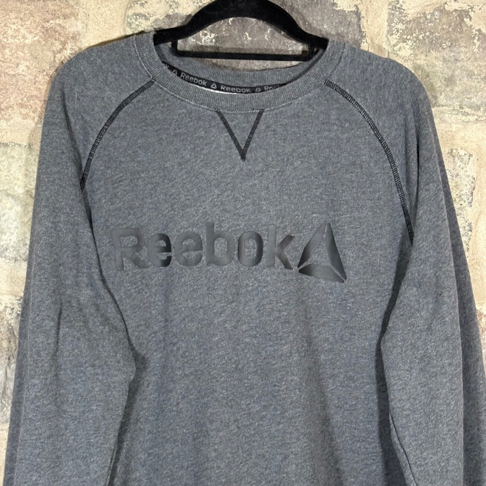 Reebok Gray Logo Sweatshirt Crew Neck Long Sleeve Athleisure Men's Size Large - Picture 2 of 13